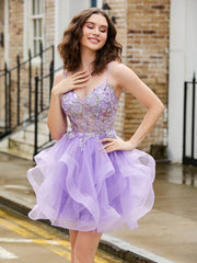 Abito Corto In Tulle Glitter Con Corpetto A Corsetto E Paillettes Lilla