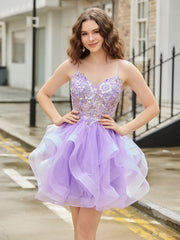 Abito Corto In Tulle Glitter Con Corpetto A Corsetto E Paillettes Lilla