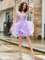 Abito Corto In Tulle Glitter Con Corpetto A Corsetto E Paillettes Lilla