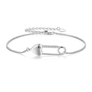 Braccialetto A Catena In Argento Sterling Con Spilla A Cuore