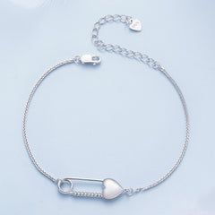 Braccialetto A Catena In Argento Sterling Con Spilla A Cuore