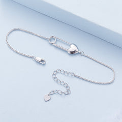 Braccialetto A Catena In Argento Sterling Con Spilla A Cuore