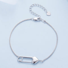 Braccialetto A Catena In Argento Sterling Con Spilla A Cuore