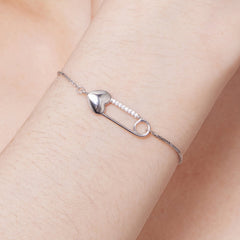 Braccialetto A Catena In Argento Sterling Con Spilla A Cuore