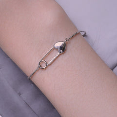 Braccialetto A Catena In Argento Sterling Con Spilla A Cuore