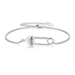 Braccialetto A Catena In Argento Sterling Con Spilla A Cuore