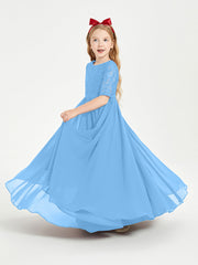 Abito Lungo Damigella Junior Top In Pizzo Con Maniche A Mezza Lunghezza Blu