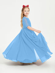 Abito Lungo Damigella Junior Top In Pizzo Con Maniche A Mezza Lunghezza Blu