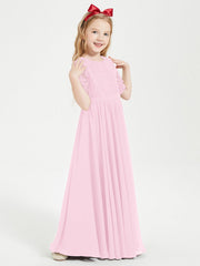 Abito Lungo Damigella Junior Top In Pizzo Con Maniche A Mezza Lunghezza Rosa Bonbon