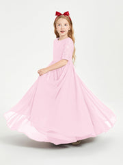 Abito Lungo Damigella Junior Top In Pizzo Con Maniche A Mezza Lunghezza Rosa Bonbon