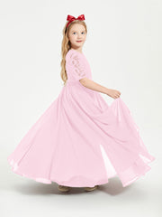 Abito Lungo Damigella Junior Top In Pizzo Con Maniche A Mezza Lunghezza Rosa Bonbon