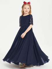 Abito Lungo Damigella Junior Top In Pizzo Con Maniche A Mezza Lunghezza Blu Scuro