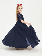 Abito Lungo Damigella Junior Top In Pizzo Con Maniche A Mezza Lunghezza Blu Scuro