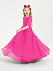 Abito Lungo Damigella Junior Top In Pizzo Con Maniche A Mezza Lunghezza Fucsia