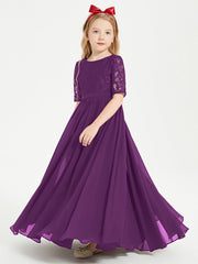 Abito Lungo Damigella Junior Top In Pizzo Con Maniche A Mezza Lunghezza Viola