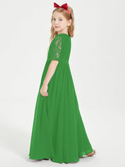 Abito Lungo Damigella Junior Top In Pizzo Con Maniche A Mezza Lunghezza Verde