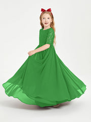 Abito Lungo Damigella Junior Top In Pizzo Con Maniche A Mezza Lunghezza Verde