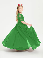 Abito Lungo Damigella Junior Top In Pizzo Con Maniche A Mezza Lunghezza Verde