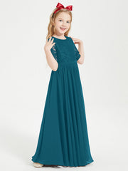 Abito Lungo Damigella Junior Top In Pizzo Con Maniche A Mezza Lunghezza Blu Inchiostro