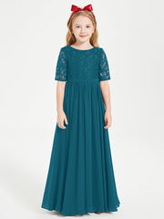 Abito Lungo Damigella Junior Top In Pizzo Con Maniche A Mezza Lunghezza Blu Inchiostro