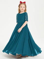 Abito Lungo Damigella Junior Top In Pizzo Con Maniche A Mezza Lunghezza Blu Inchiostro