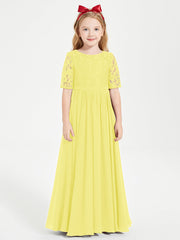 Abito Lungo Damigella Junior Top In Pizzo Con Maniche A Mezza Lunghezza Limone