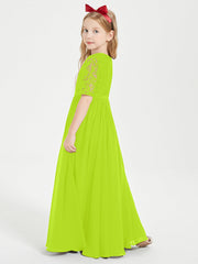 Abito Lungo Damigella Junior Top In Pizzo Con Maniche A Mezza Lunghezza Verde Lime