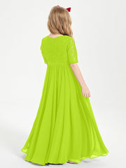 Abito Lungo Damigella Junior Top In Pizzo Con Maniche A Mezza Lunghezza Verde Lime