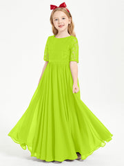Abito Lungo Damigella Junior Top In Pizzo Con Maniche A Mezza Lunghezza Verde Lime