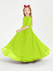 Abito Lungo Damigella Junior Top In Pizzo Con Maniche A Mezza Lunghezza Verde Lime