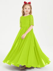 Abito Lungo Damigella Junior Top In Pizzo Con Maniche A Mezza Lunghezza Verde Lime