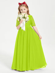 Abito Lungo Damigella Junior Top In Pizzo Con Maniche A Mezza Lunghezza Verde Lime