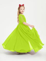 Abito Lungo Damigella Junior Top In Pizzo Con Maniche A Mezza Lunghezza Verde Lime