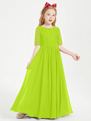 Abito Lungo Damigella Junior Top In Pizzo Con Maniche A Mezza Lunghezza Verde Lime