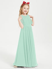 Abito Lungo Damigella Junior Top In Pizzo Con Maniche A Mezza Lunghezza Verde Menta