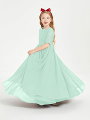 Abito Lungo Damigella Junior Top In Pizzo Con Maniche A Mezza Lunghezza Verde Menta