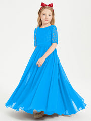 Abito Lungo Damigella Junior Top In Pizzo Con Maniche A Mezza Lunghezza Blu Oceano