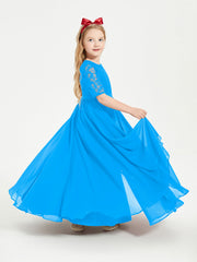 Abito Lungo Damigella Junior Top In Pizzo Con Maniche A Mezza Lunghezza Blu Oceano