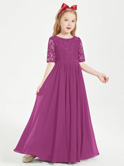 Abito Lungo Damigella Junior Top In Pizzo Con Maniche A Mezza Lunghezza Orchidea