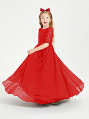 Abito Lungo Damigella Junior Top In Pizzo Con Maniche A Mezza Lunghezza Rosso