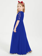 Abito Lungo Damigella Junior Top In Pizzo Con Maniche A Mezza Lunghezza Blu Royal