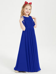 Abito Lungo Damigella Junior Top In Pizzo Con Maniche A Mezza Lunghezza Blu Royal