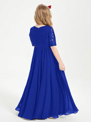 Abito Lungo Damigella Junior Top In Pizzo Con Maniche A Mezza Lunghezza Blu Royal