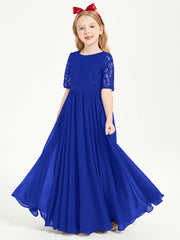Abito Lungo Damigella Junior Top In Pizzo Con Maniche A Mezza Lunghezza Blu Royal