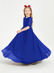 Abito Lungo Damigella Junior Top In Pizzo Con Maniche A Mezza Lunghezza Blu Royal