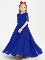 Abito Lungo Damigella Junior Top In Pizzo Con Maniche A Mezza Lunghezza Blu Royal