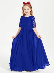 Abito Lungo Damigella Junior Top In Pizzo Con Maniche A Mezza Lunghezza Blu Royal