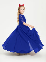 Abito Lungo Damigella Junior Top In Pizzo Con Maniche A Mezza Lunghezza Blu Royal