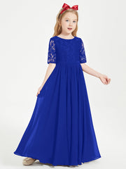 Abito Lungo Damigella Junior Top In Pizzo Con Maniche A Mezza Lunghezza Blu Royal