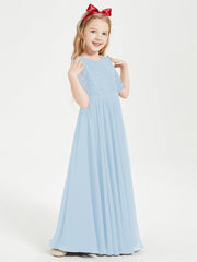 Abito Lungo Damigella Junior Top In Pizzo Con Maniche A Mezza Lunghezza Blu Cielo